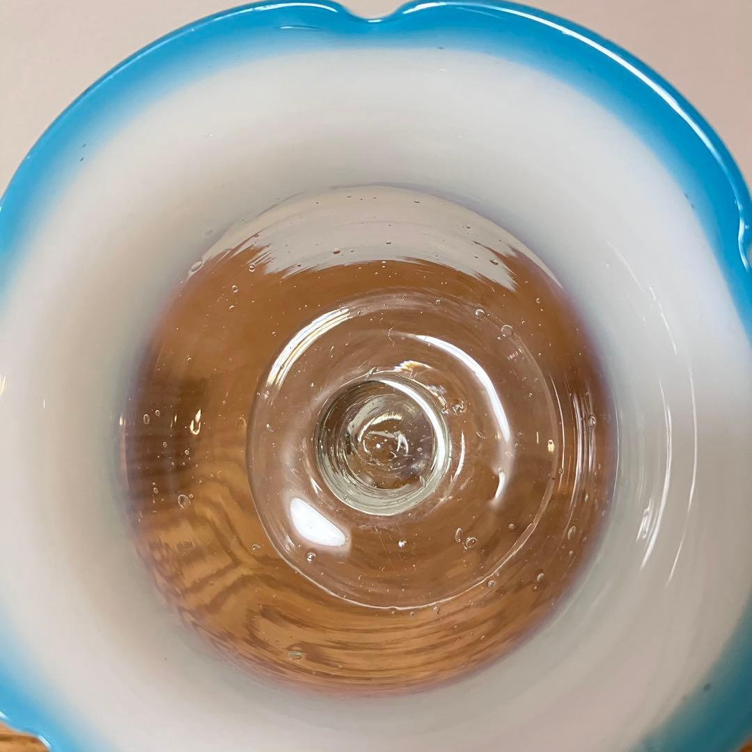 大正ガラス 和ガラス 骨董 レトロ 氷コップ デザートグラス 乳白色 ブルー