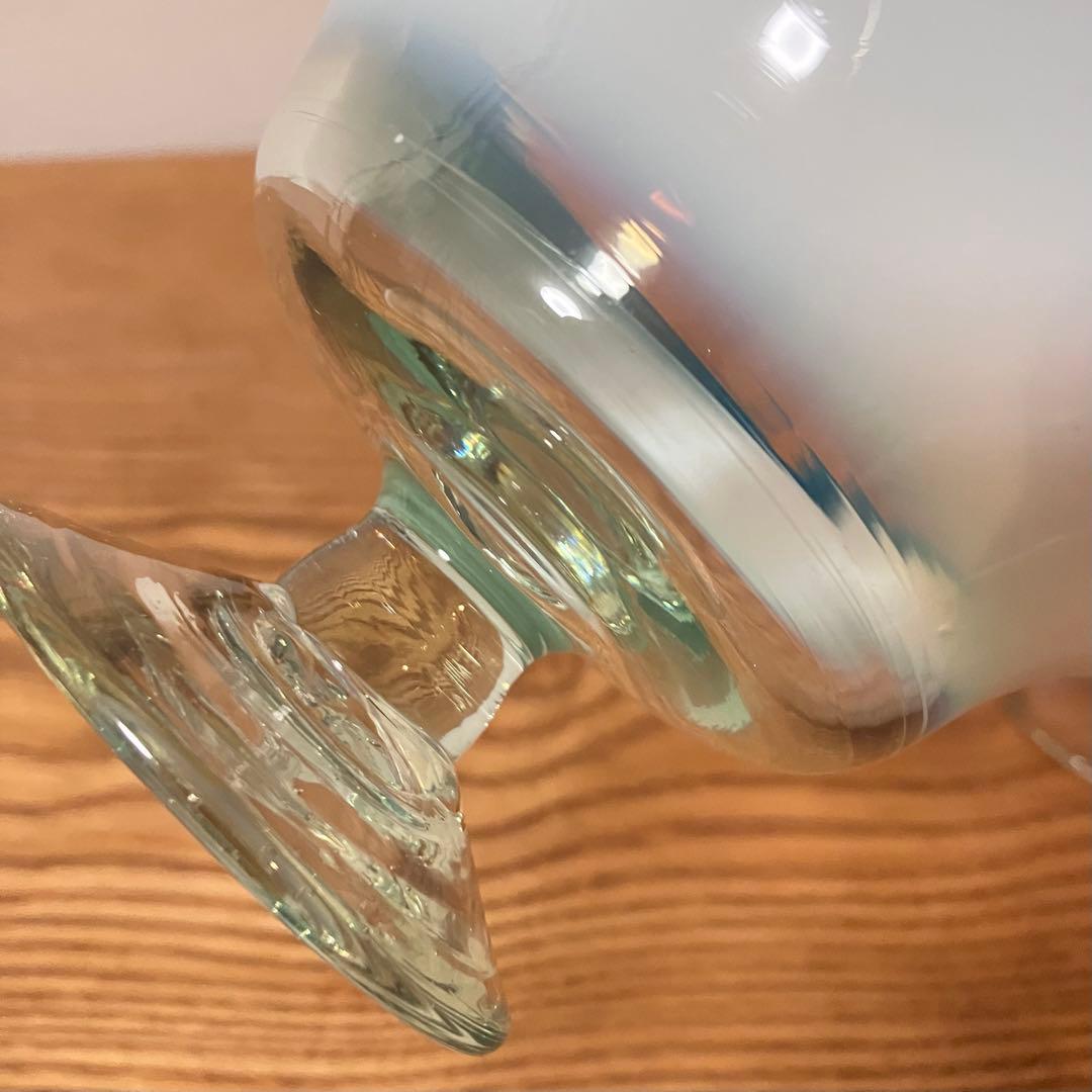 大正ガラス 和ガラス 骨董 レトロ 氷コップ デザートグラス 乳白色 ブルー