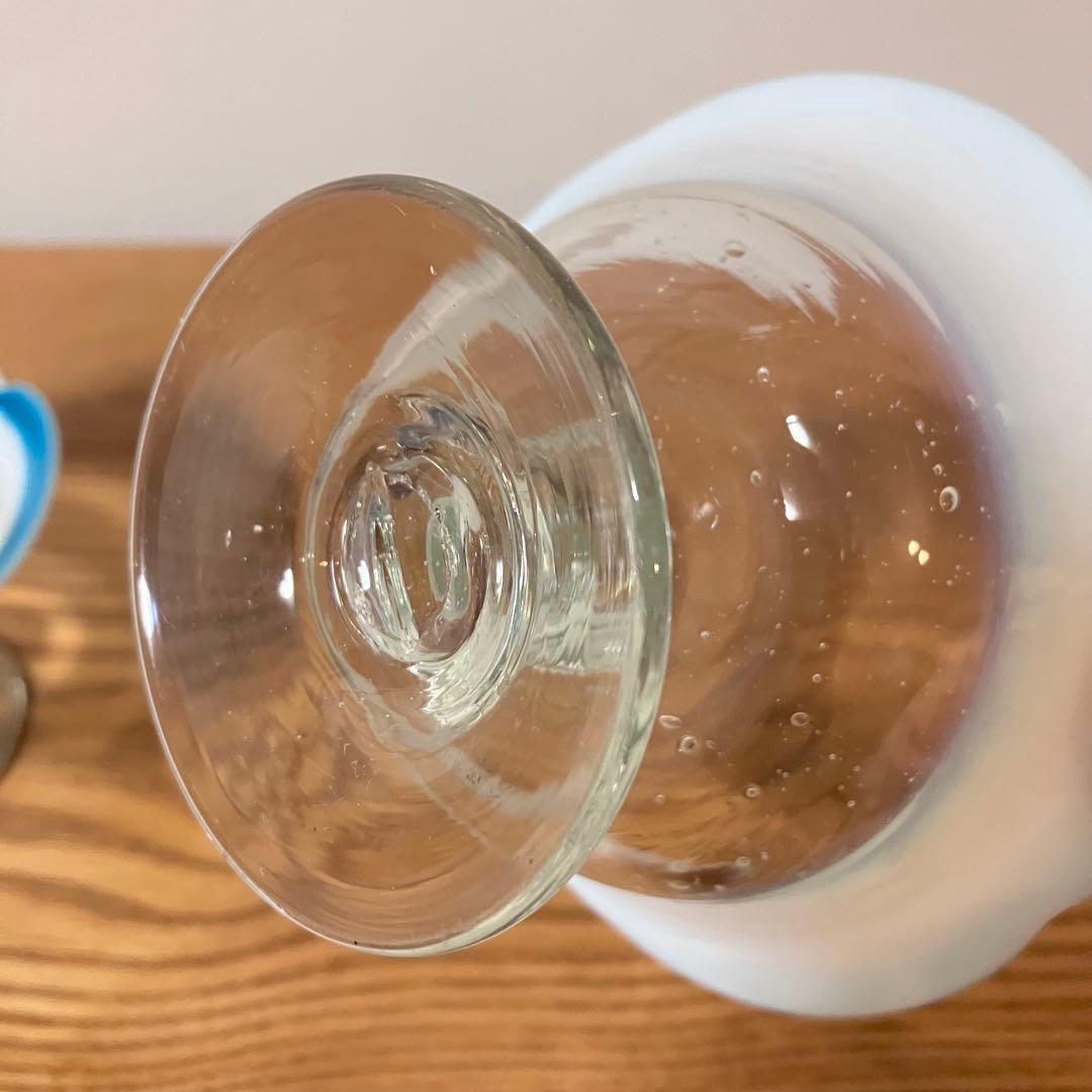 大正ガラス 和ガラス 骨董 レトロ 氷コップ デザートグラス 乳白色 ブルー