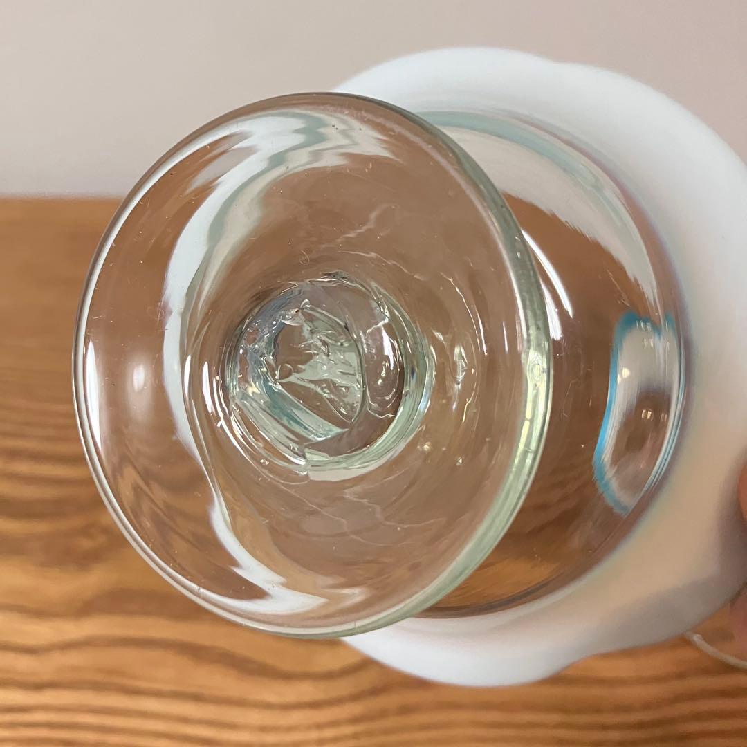 大正ガラス 和ガラス 骨董 レトロ 氷コップ デザートグラス 乳白色 ブルー