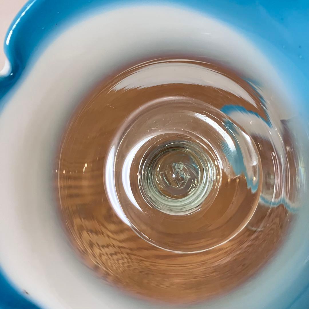 大正ガラス 和ガラス 骨董 レトロ 氷コップ デザートグラス 乳白色 ブルー