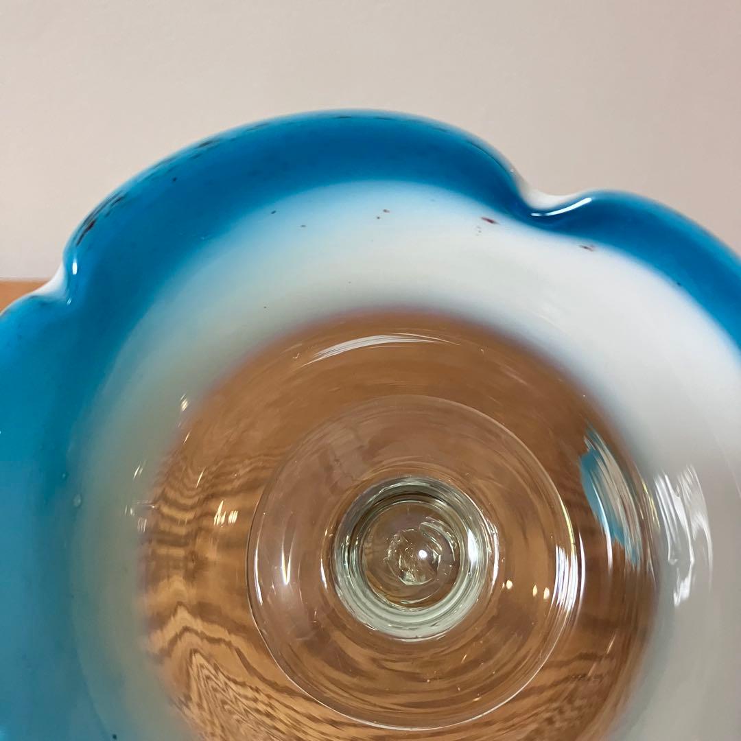 大正ガラス 和ガラス 骨董 レトロ 氷コップ デザートグラス 乳白色 ブルー