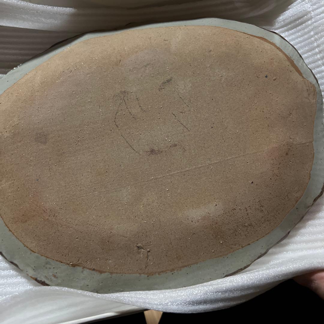 九谷焼　市川清鱗　蟹紋　楕円　大皿　飾り皿　約26×33cm