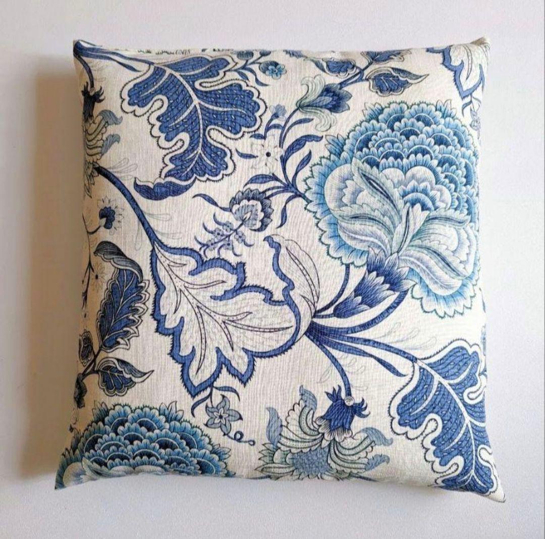 座布団カバーリネン混【インディゴ】3枚 ハンドメイド