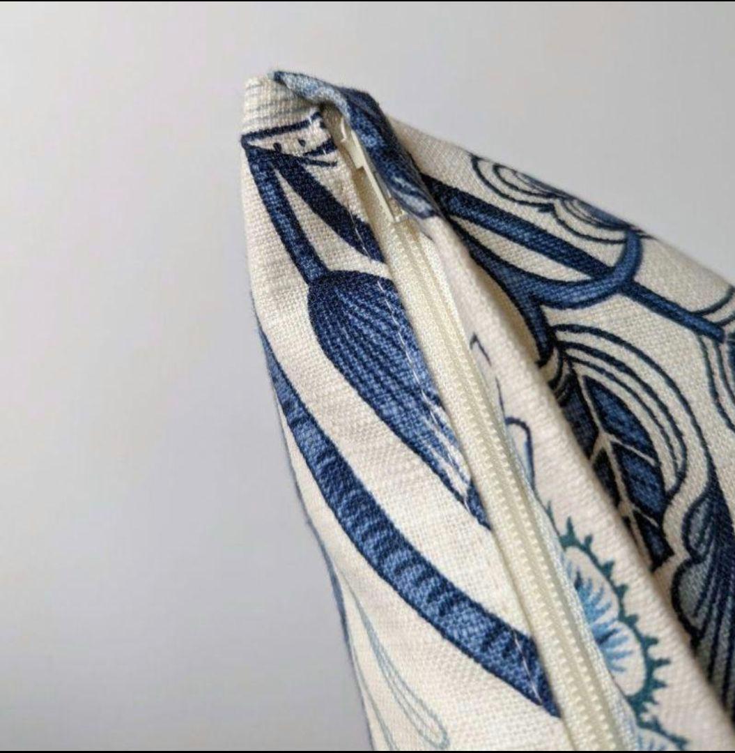 座布団カバーリネン混【インディゴ】3枚 ハンドメイド