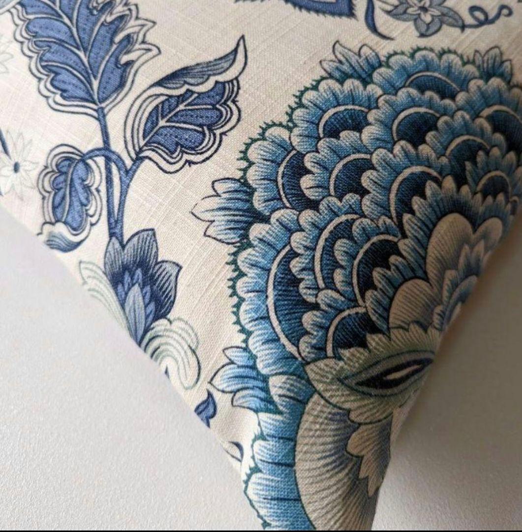 座布団カバーリネン混【インディゴ】3枚 ハンドメイド