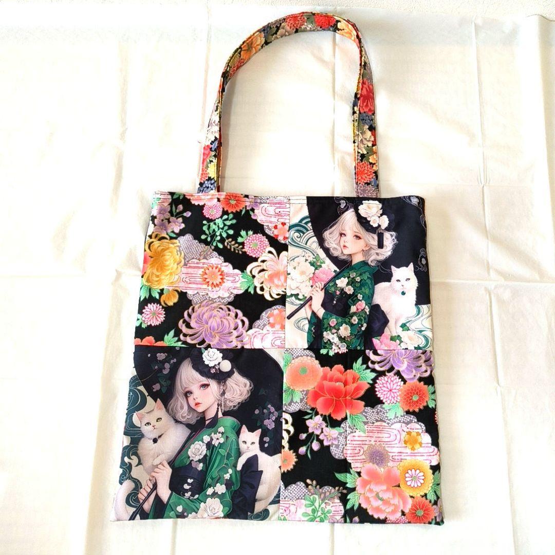 cc様】ハンドメイドオーダー★着物の女の子&モノクロ女の子★バッグ　3点