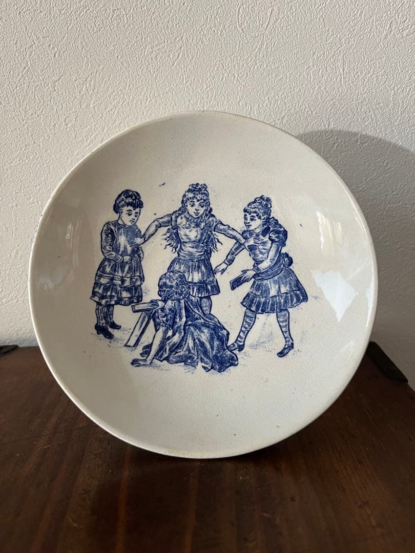 フランスアンティーク　コンポティエ　ディネット　少女　犬　鶏