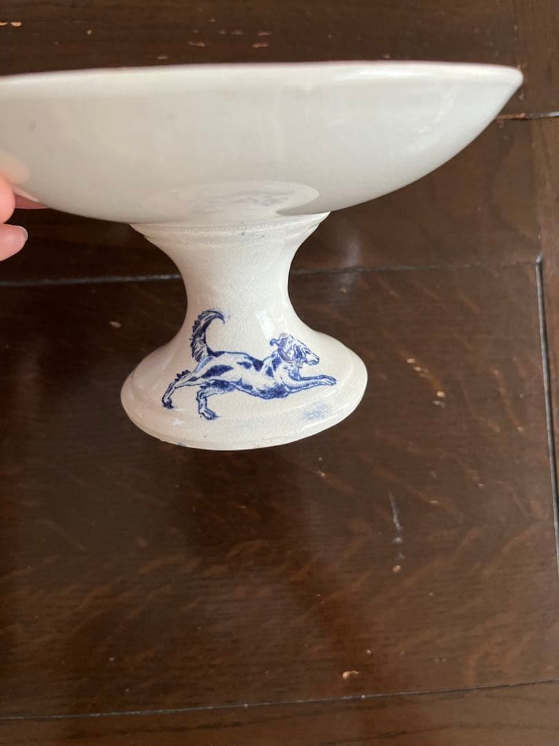 フランスアンティーク　コンポティエ　ディネット　少女　犬　鶏