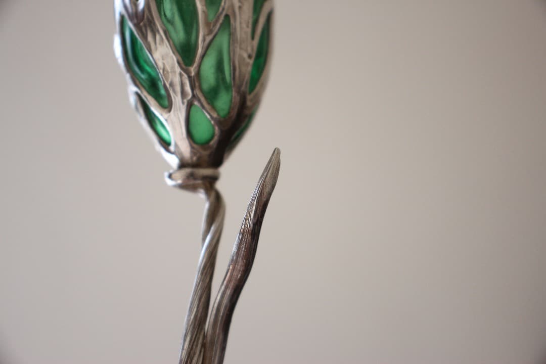 北村眞一　蝋型鋳金吹込硝子グラス　高杯　酒器