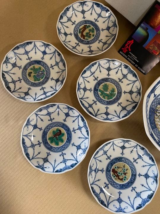 012 [九谷焼]1鉢　5皿　未使用品