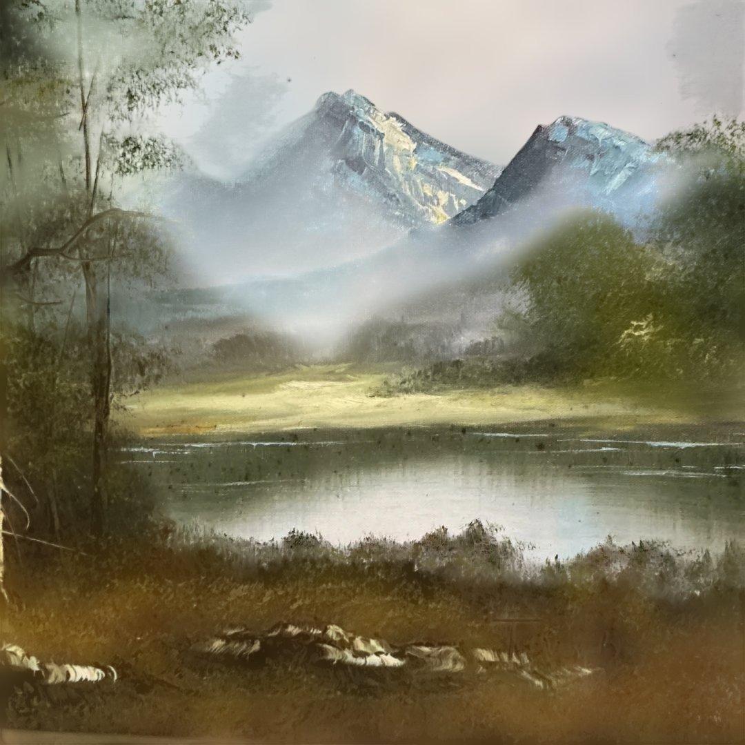 トラさん専用　T.Vcrich 油彩画 風景画　山と湖の風景 F-１０号