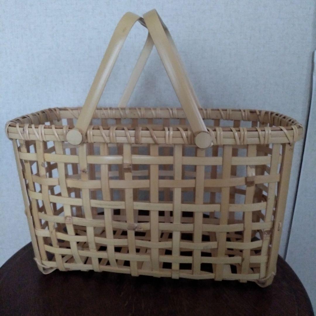 ✨新品未使用「竹虎」白竹粗四つ目横長手提げ籠バック