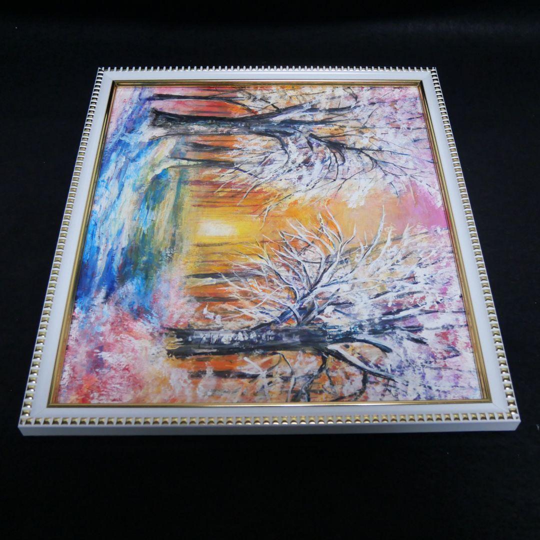 油絵 油彩 油彩画 絵 絵画【冬の夕陽】