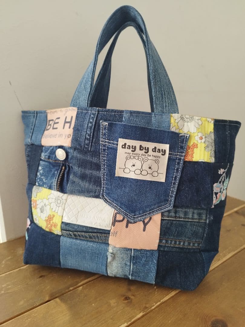 No.1347ハンドメイド★ブランケット&バック★デニムリメイク★パッチワーク
