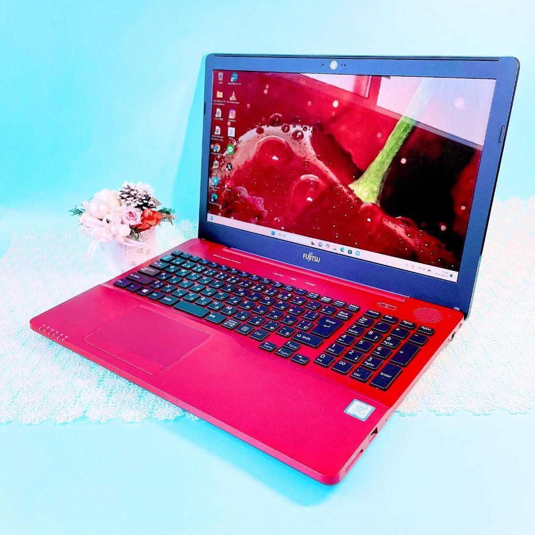 大容量1TB❣️綺麗な赤✨️薄型ノートパソコン✨️ブルーレイ・カメラWindows11