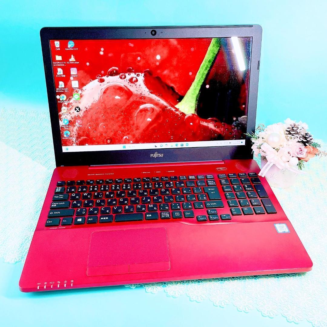 大容量1TB❣️綺麗な赤✨️薄型ノートパソコン✨️ブルーレイ・カメラWindows11