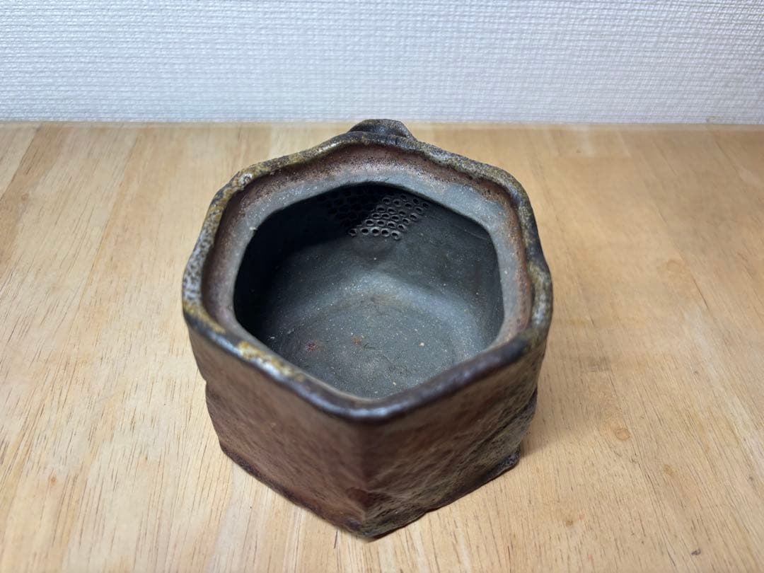 ㊲備前焼 宝瓶 登り窯 白梅 梅 うめ ウメ 手びねり 6角 急須