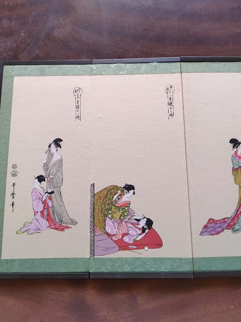 浮世絵 　喜多川歌麿　青楼12時　花瓶　落款　木仙作　極印　額装　まとめ売り