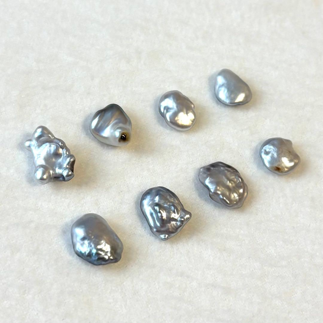 パール　ルース　南洋真珠　黒蝶ケシ　８mm 〜 9.7mm グレー系　変形