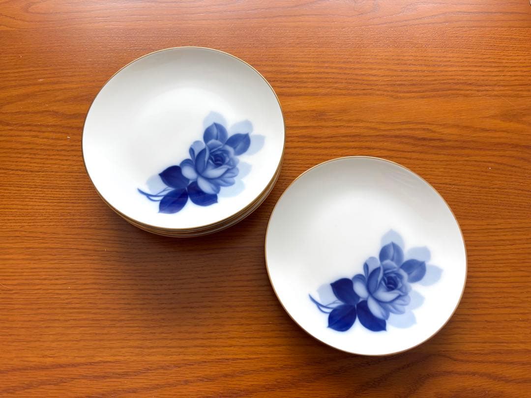 ゆ*き様 大倉陶園 ブルーローズ デザートプレート 19.5cm 6枚セット 金