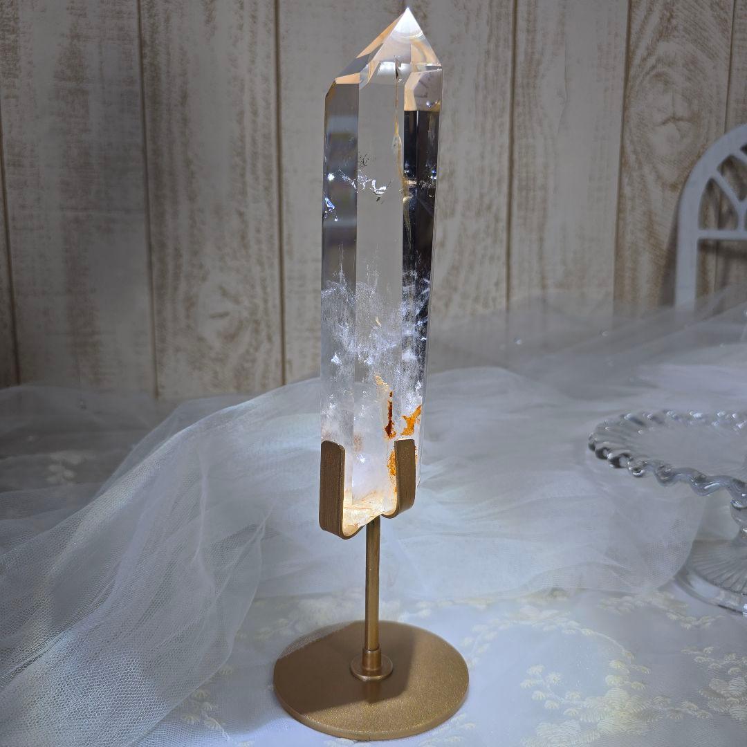 ザンビア産 高透明 水晶 ポイント ブルーエンジェルラダー入り 台座付き 天然石