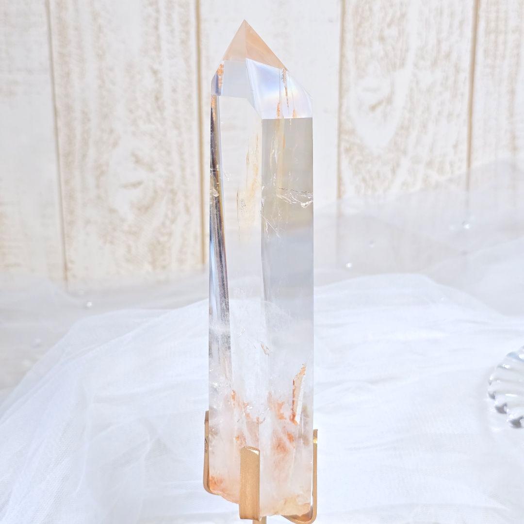 ザンビア産 高透明 水晶 ポイント ブルーエンジェルラダー入り 台座付き 天然石