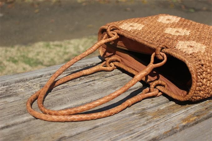 六角花結び編み 山葡萄 かごバッグ カゴ バッグ 小粒花編み