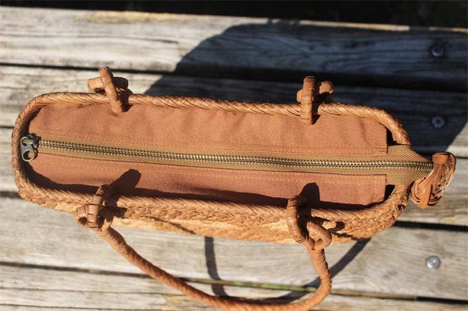 六角花結び編み 山葡萄 かごバッグ カゴ バッグ 小粒花編み