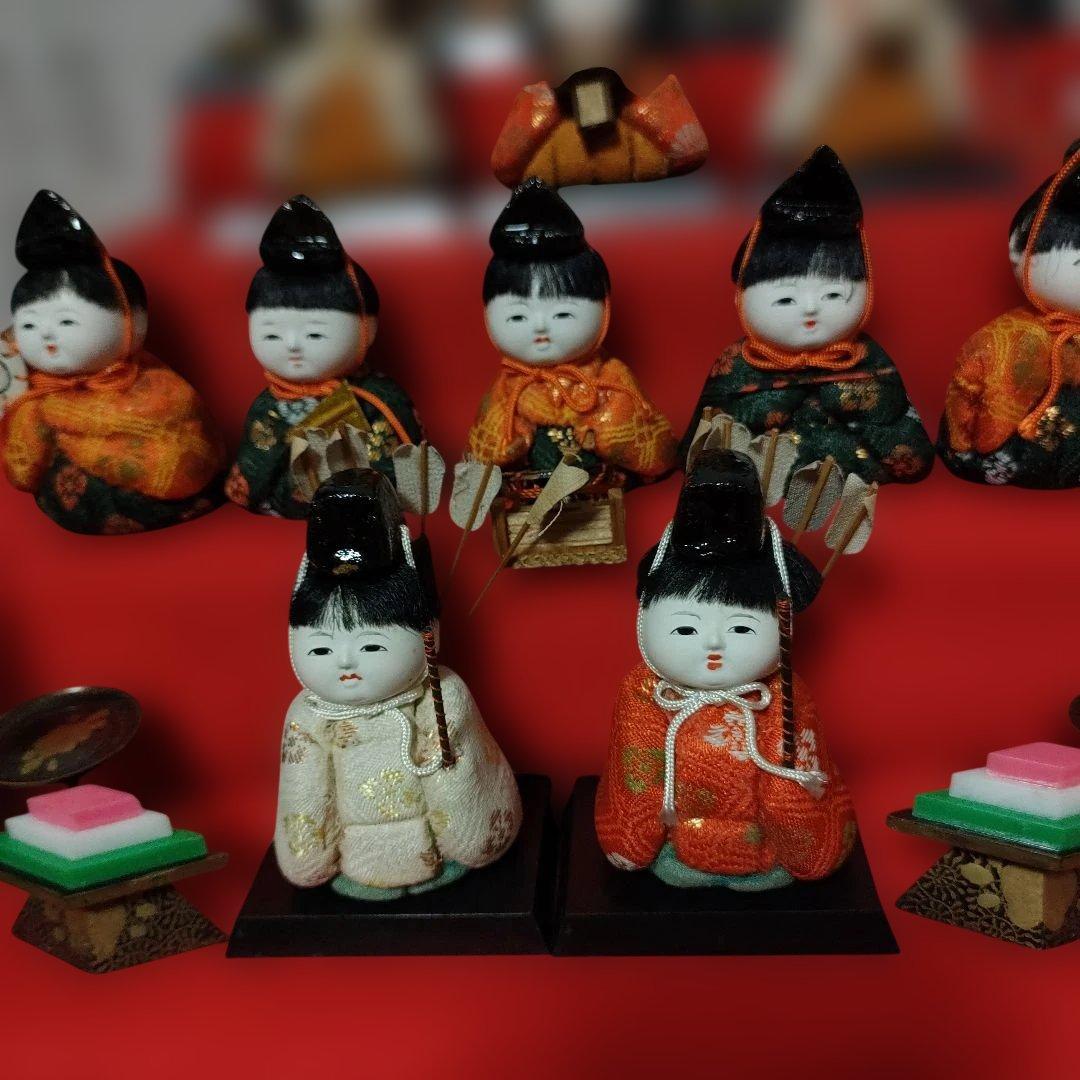 芳山作 伝統的な木目込雛人形15体セット 骨董アンティーク品 1970年