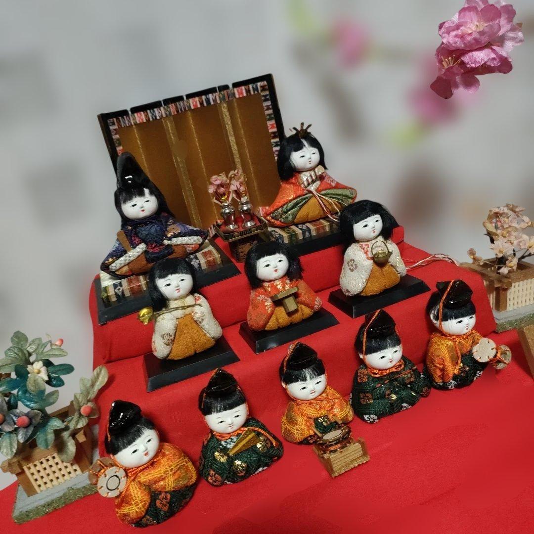 芳山作 伝統的な木目込雛人形15体セット 骨董アンティーク品 1970年