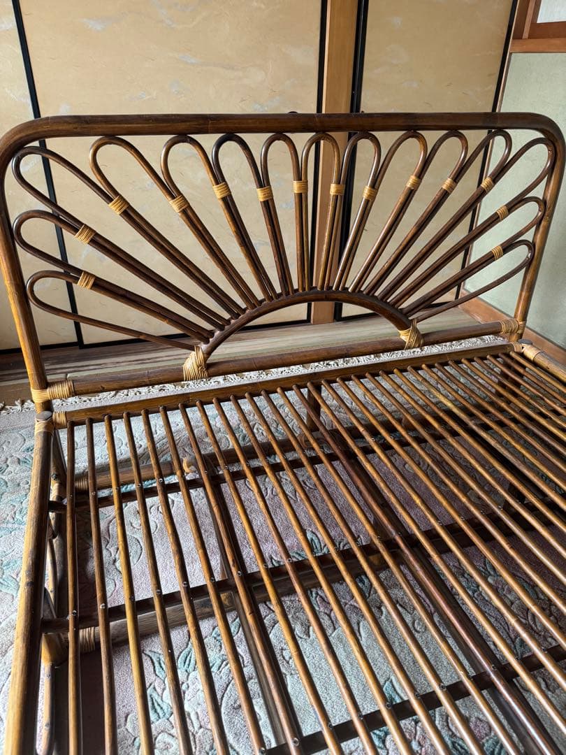 ☆希少☆ ラタン ダブルベッド　昭和レトロ　ヴィンテージ　アンティーク　籐