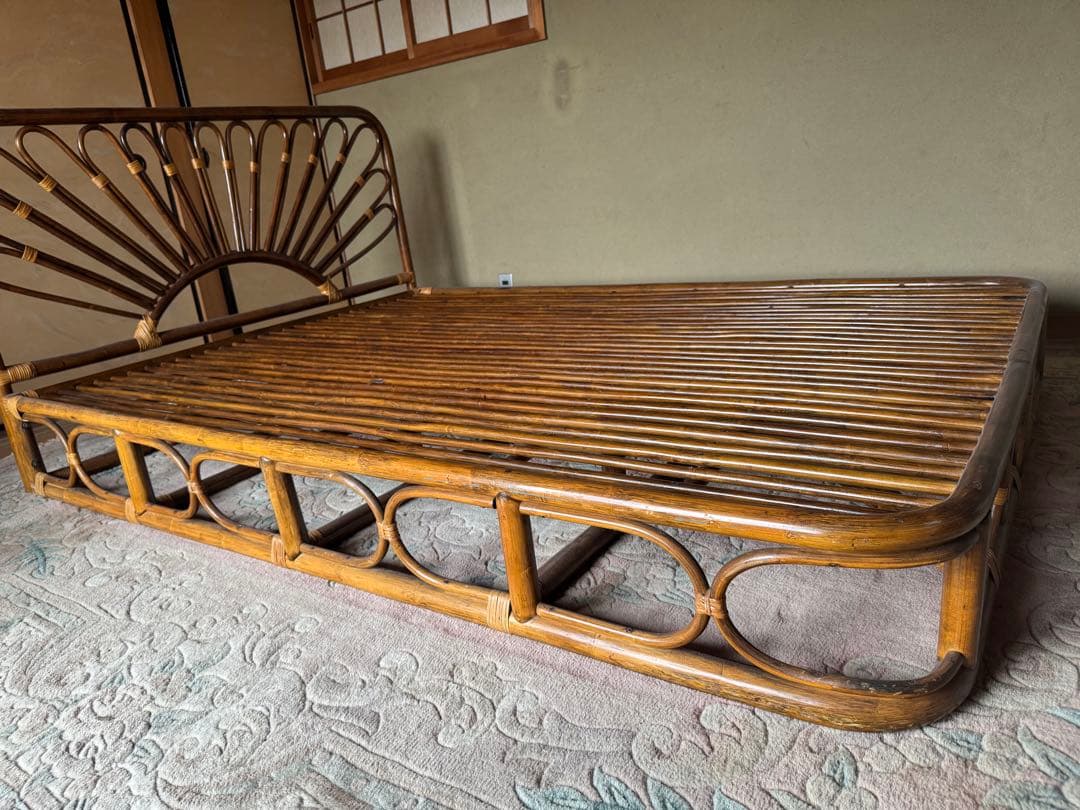 ☆希少☆ ラタン ダブルベッド　昭和レトロ　ヴィンテージ　アンティーク　籐