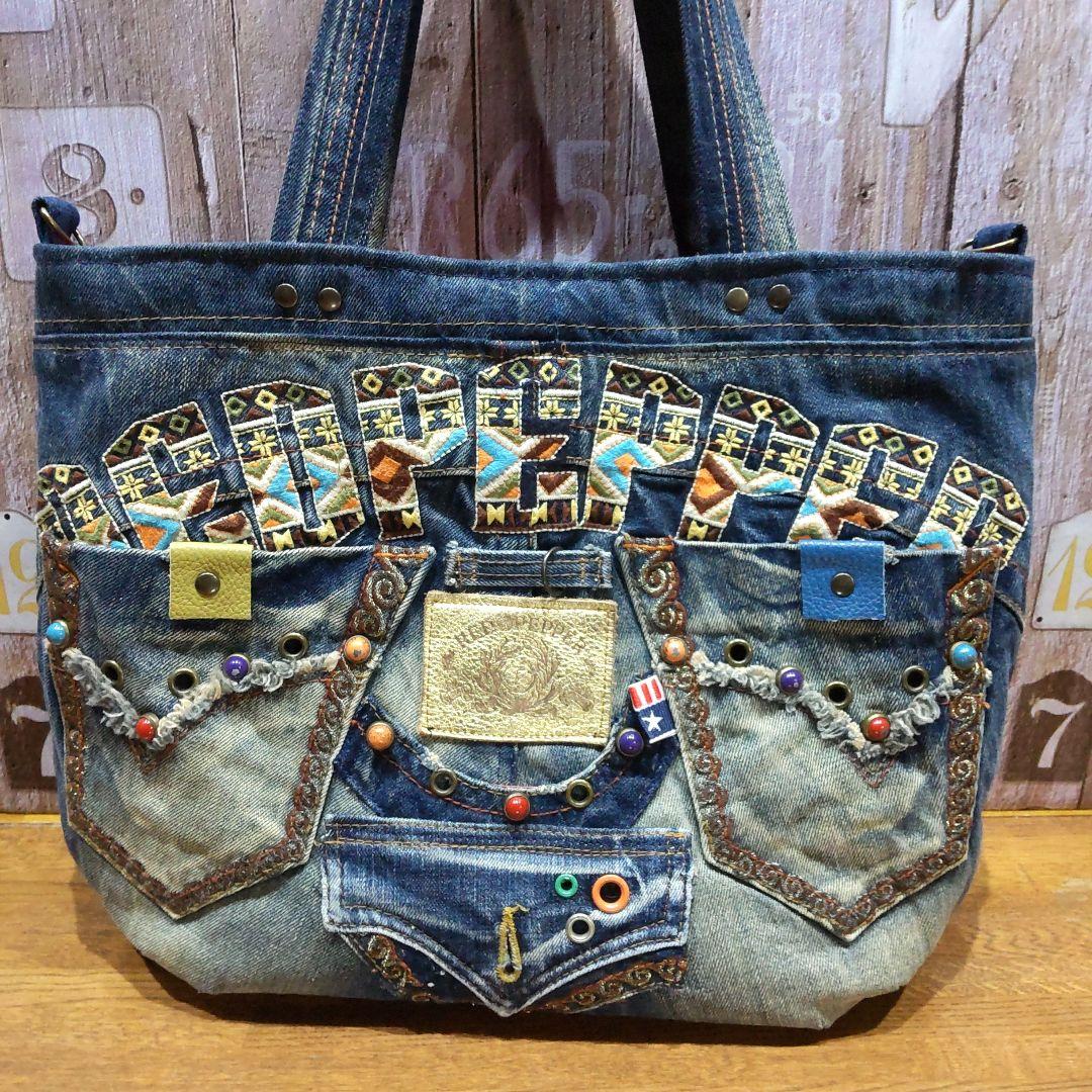 ハンドメイドデニムリメイクバッグ　トートバッグ　ハンドバッグ　ショルダーバッグ