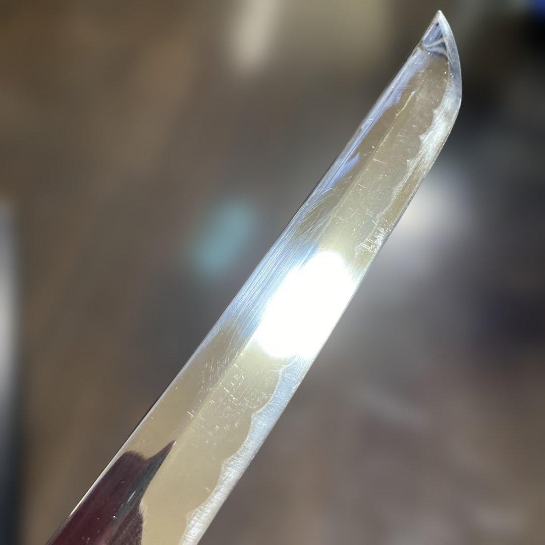 模造大刀(下緒無し) 濃緑柄 白波透し鍔 金口金尻黒呂鞘