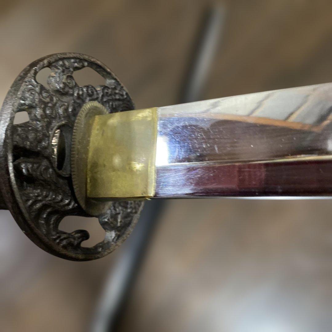 模造大刀(下緒無し) 濃緑柄 白波透し鍔 金口金尻黒呂鞘