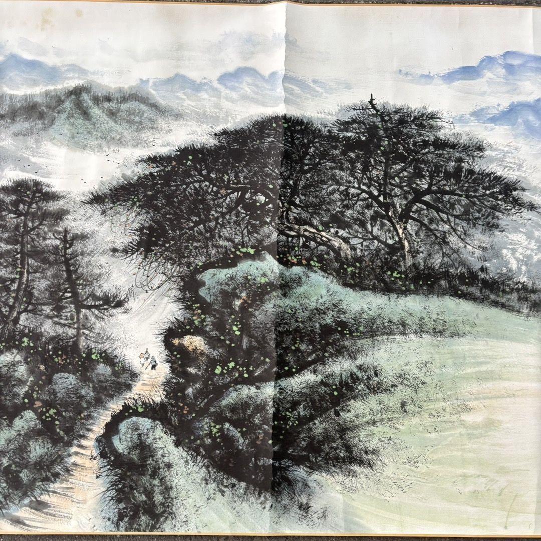 黎雄才 山水画 長巻 掛軸 約326cm