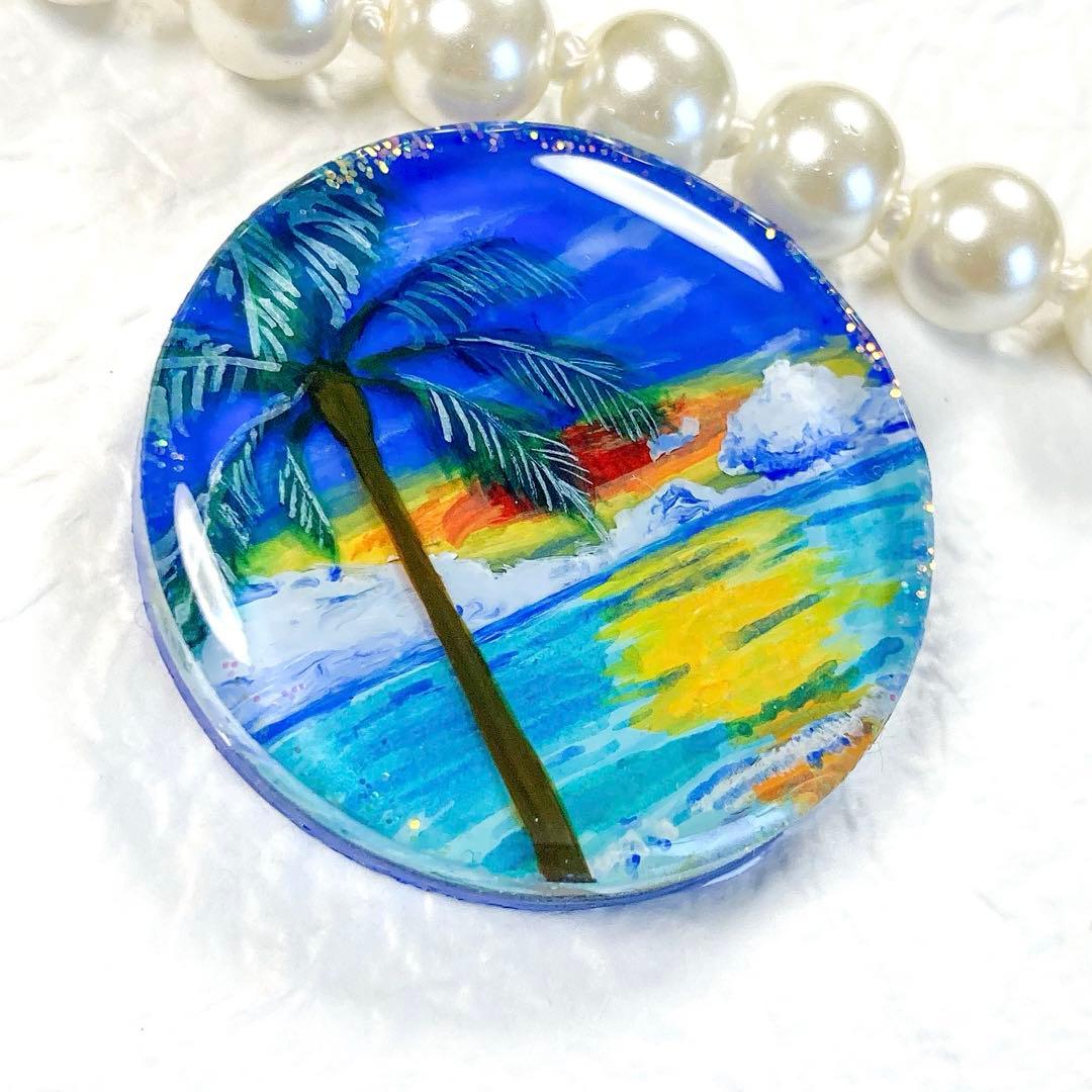 南国夕暮れ海①(手描き) レジンヘアゴム　ブローチ　ポニーフック　ペンダント