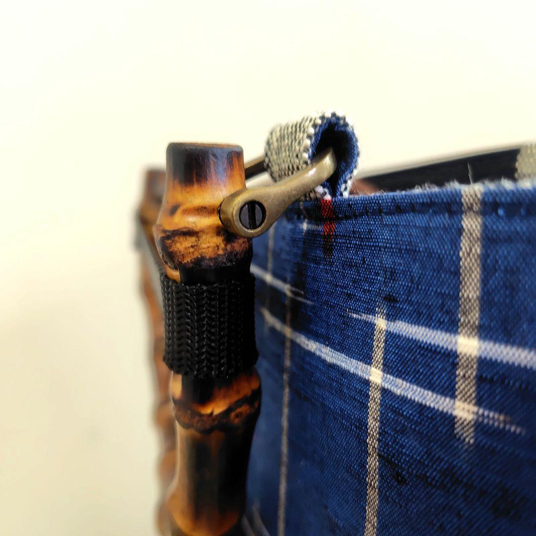 琉球絣文様紬反物　紬帯　リメイク　バンブーハンドル　トートバッグ