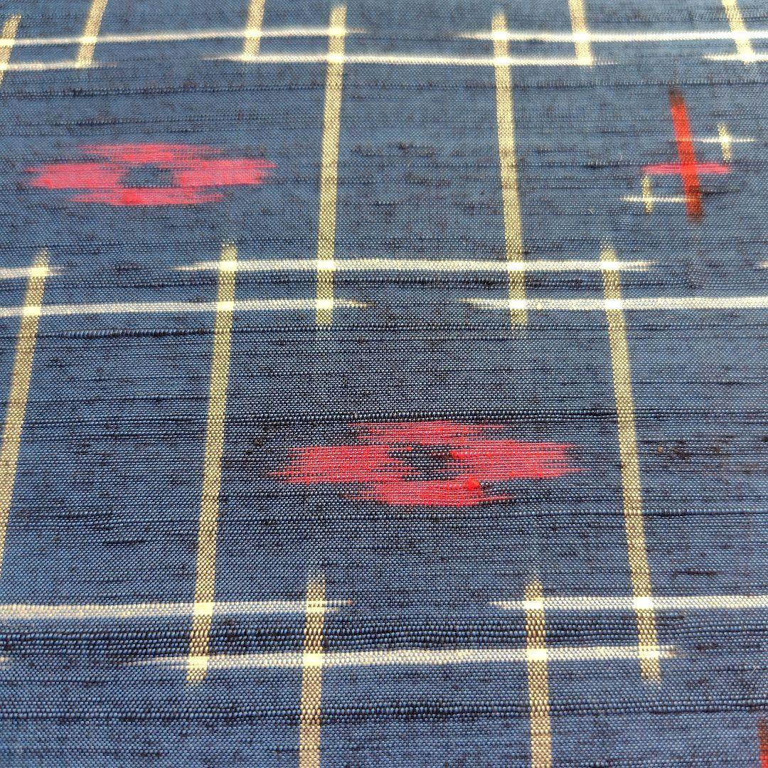 琉球絣文様紬反物　紬帯　リメイク　バンブーハンドル　トートバッグ