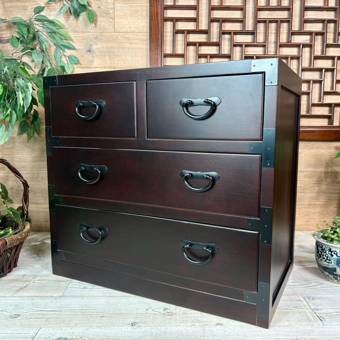 民芸家具和箪笥2点セット（三段四つ引き＋引き戸チェスト）木製桐材無垢和室和風総桐