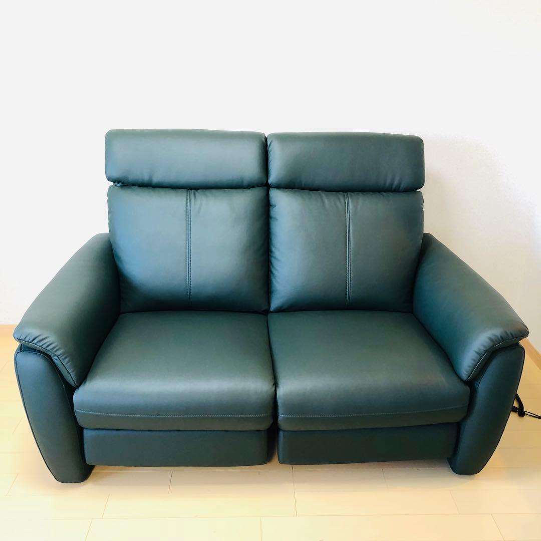 【新品同様品／送料込】本革 電動リクライニングソファ 2人掛け　東京インテリア