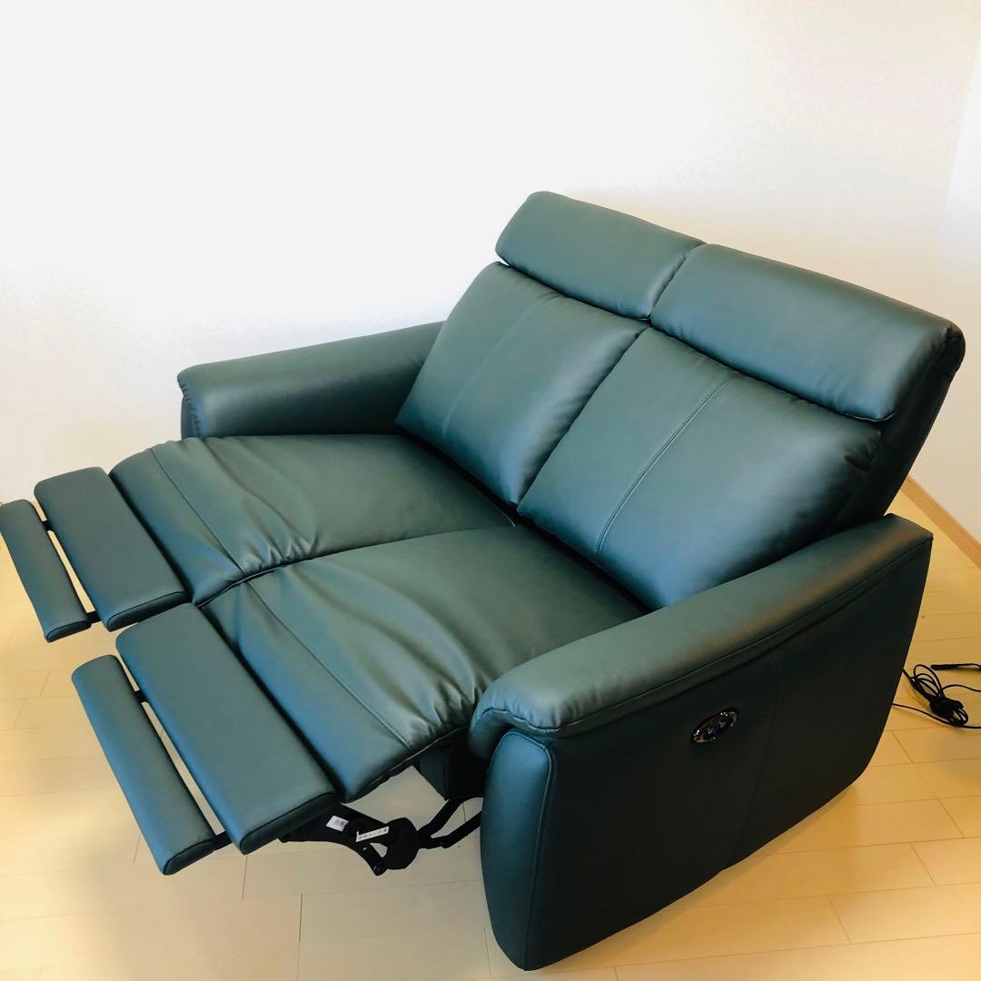【新品同様品／送料込】本革 電動リクライニングソファ 2人掛け　東京インテリア