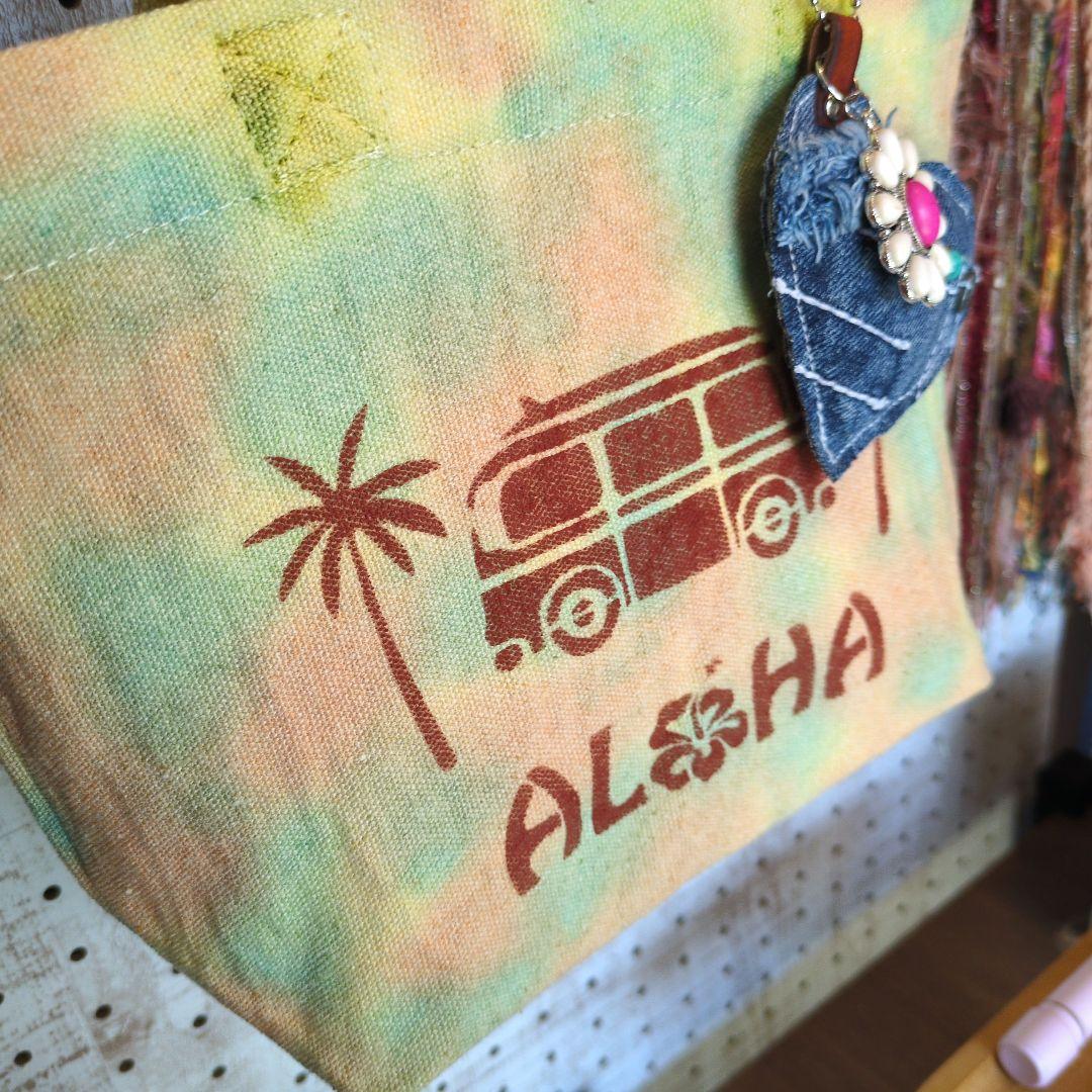 Hawaiian✨️ぷっくりハートバッグチャーム付手染めミニトートバッグ✨️