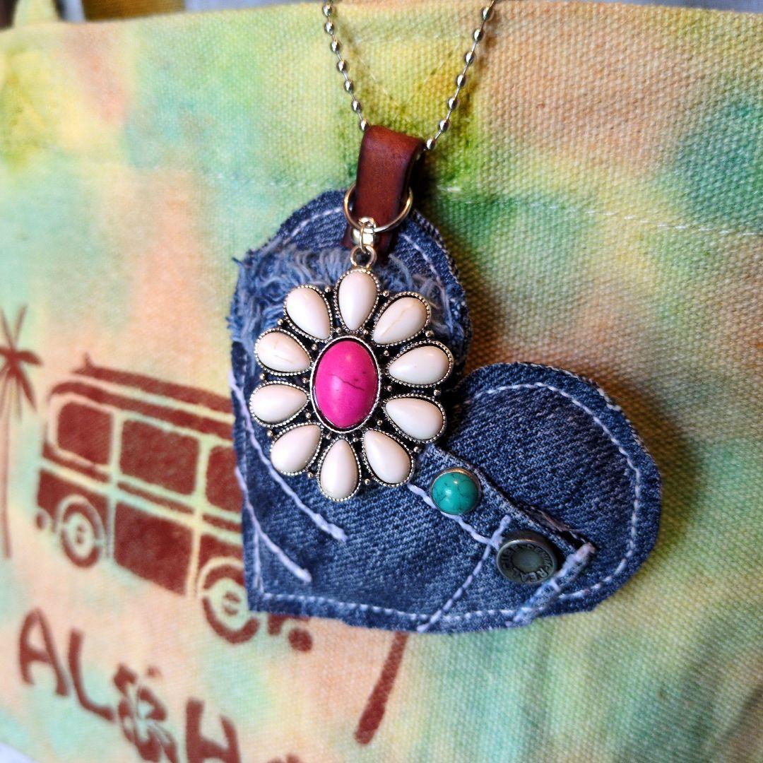 Hawaiian✨️ぷっくりハートバッグチャーム付手染めミニトートバッグ✨️