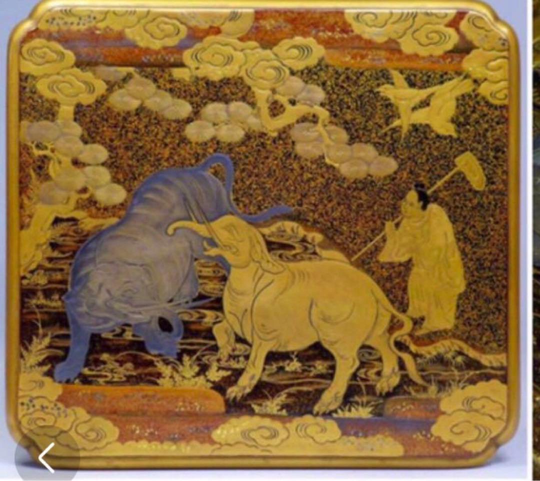 ❶【特別出品】大名道具　虎に像　筍掘り紋様　蒔絵　野弁当　提げ重　（箱付）