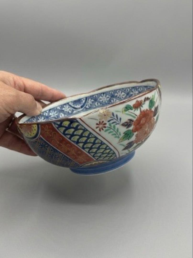 【極美品】有田焼 聖山窯 染付牡丹文 輪花鉢 5客セット 古伊万里様式 盛鉢