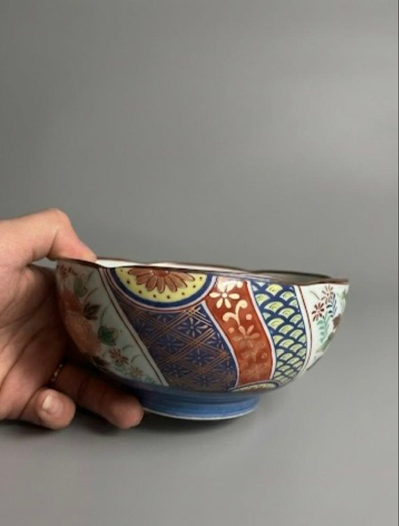 【極美品】有田焼 聖山窯 染付牡丹文 輪花鉢 5客セット 古伊万里様式 盛鉢