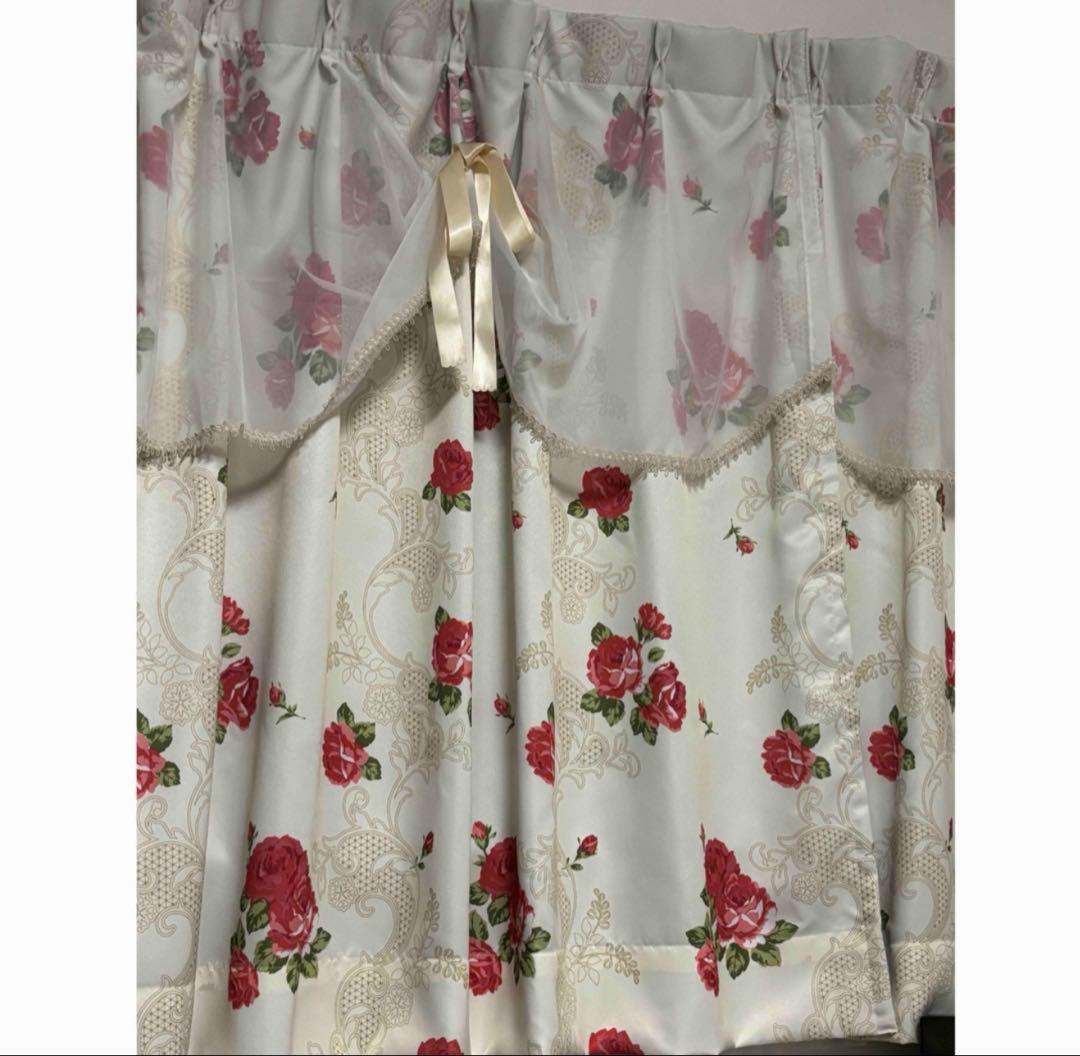 花柄カーテン 姫系リボン付き