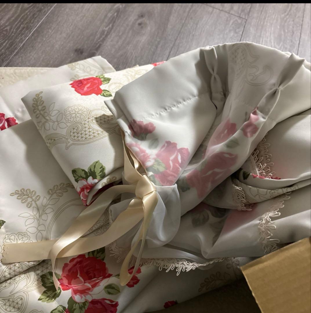 花柄カーテン 姫系リボン付き